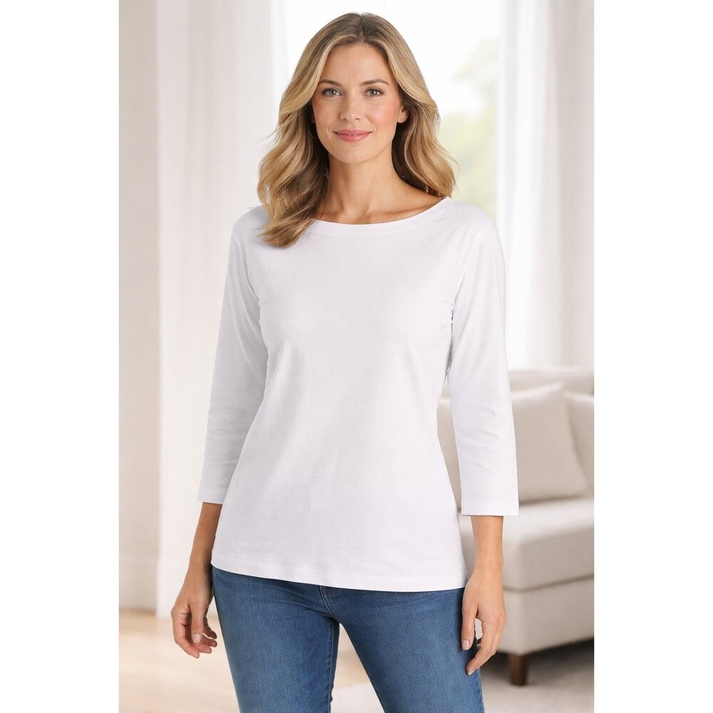 Croft & Barrow Classic Boatneck Tee White Casual Pullover Top Large NWOT